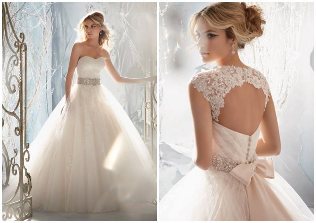 A-Line, Strapless Sweetheart and Backless, Lace Back, V Back, Back Details Wedding Dress M-515