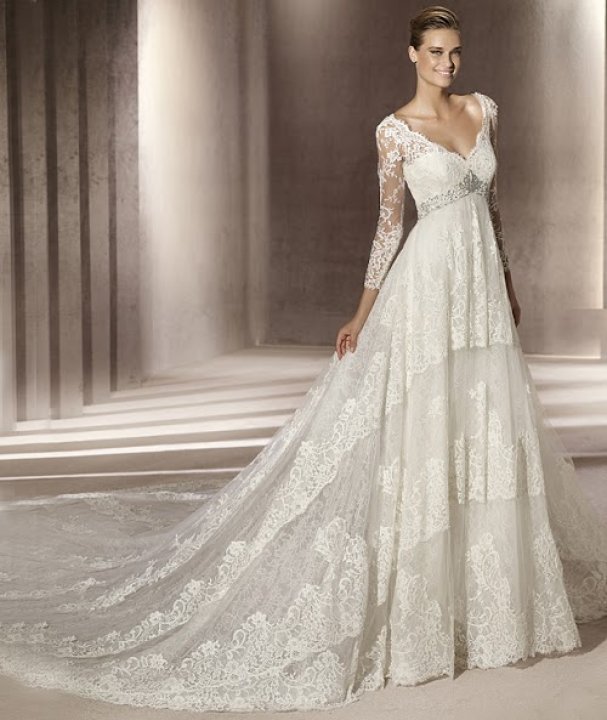 A-Line and Sleeves Wedding Dress M-516