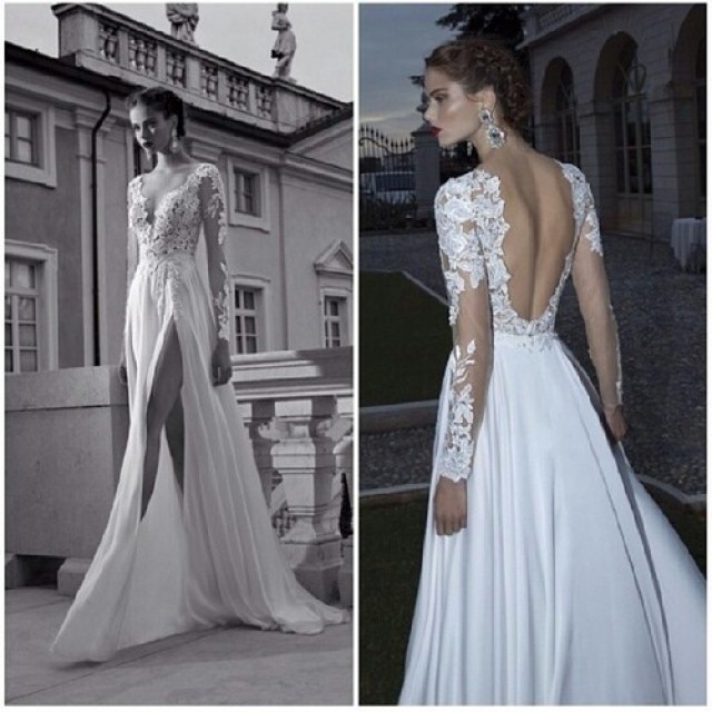 A-Line, Sleeves and Backless, Lace Back, V Back, Back Details Wedding Dress M-1117