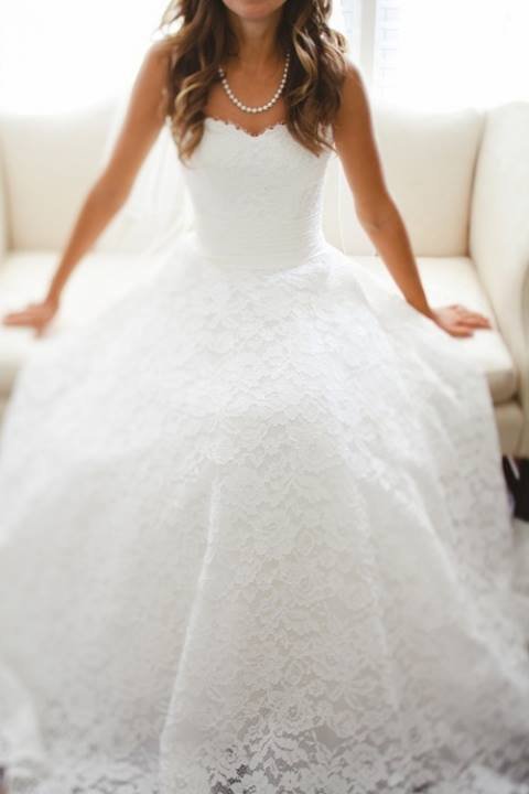 A-Line, Strapless Sweetheart and Lace Wedding Dress M-606