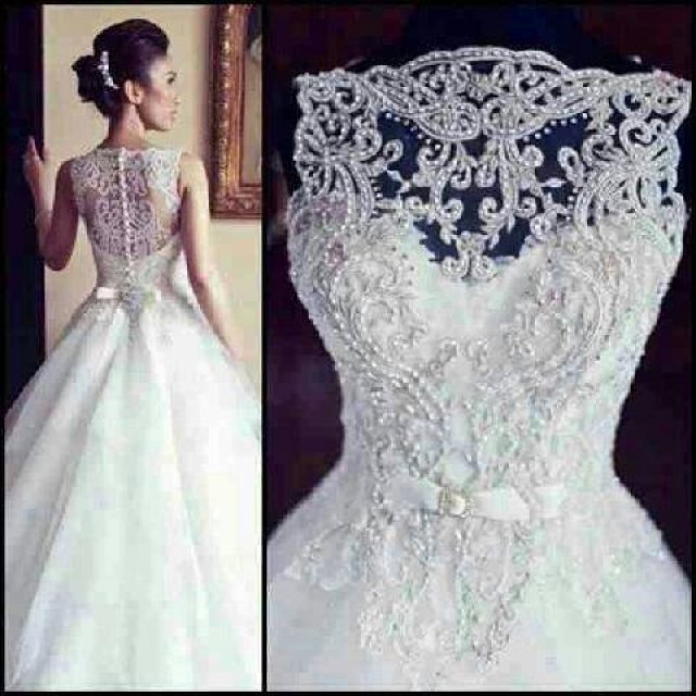 A-Line, Illusion - Sheer and Backless, Lace Back, V Back, Back Details Wedding Dress M-612