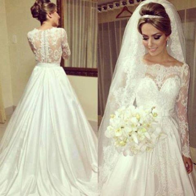 A-Line, Illusion - Sheer and Lace Wedding Dress M-659
