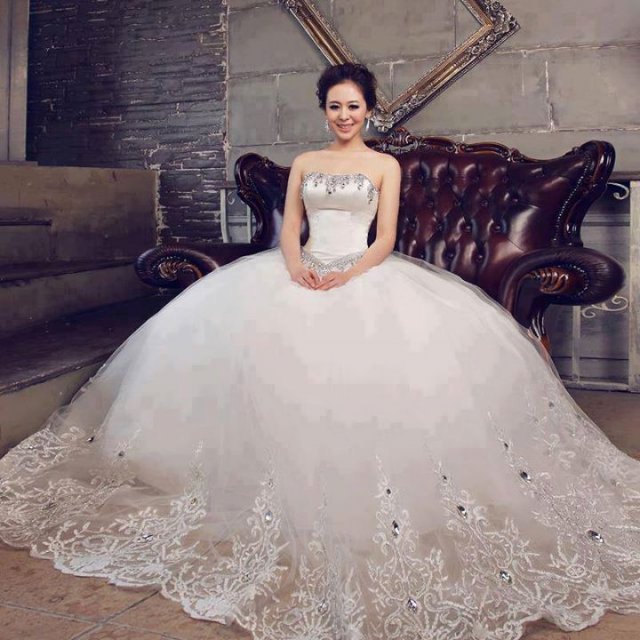 Ball Gown, Strapless Straight and Fluffy Wedding Dress M-728