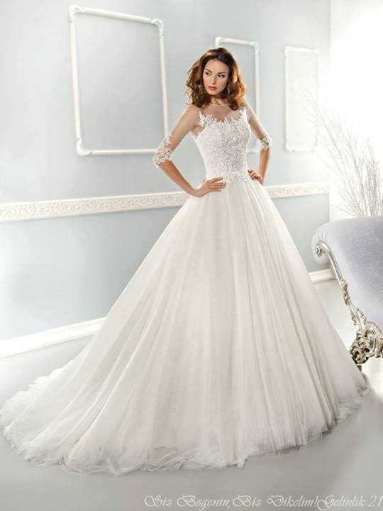 A-Line and Illusion - Sheer Wedding Dress M-688