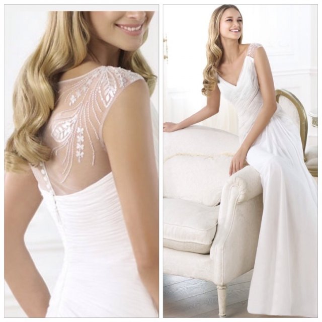 Sheath, Illusion - Sheer, Simple and Backless, Lace Back, V Back, Back Details Wedding Dress M-906