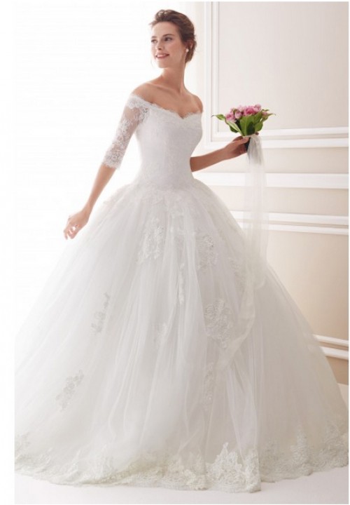 Ball Gown, Sleeves and Fluffy Wedding Dress M-1262