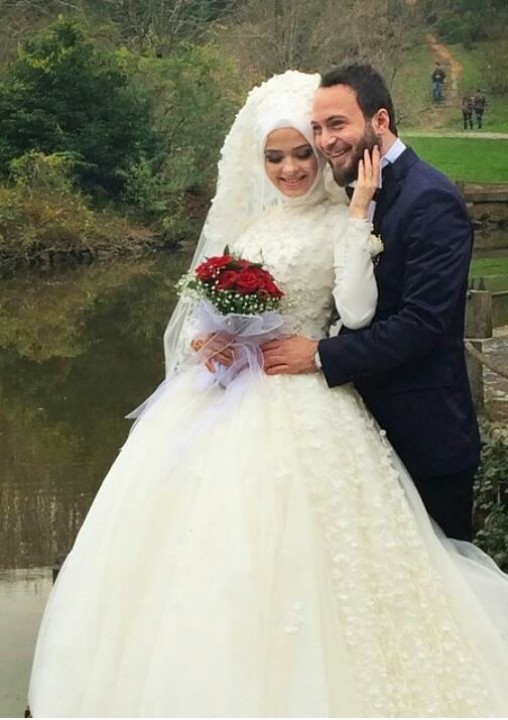 Ball Gown, Sleeves, Hijab and Lace Wedding Dress M-1331