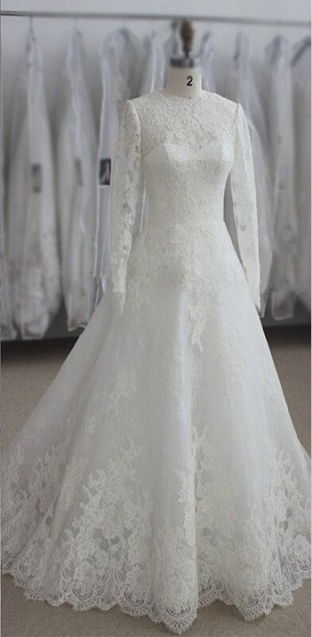 Sleeves, A-Line and Hijab Wedding Dress M-1466