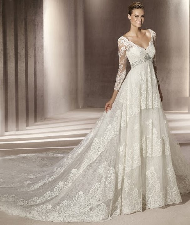 A-Line, Sleeves and Lace Wedding Dress M-1510